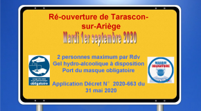 1er septembre 2020, réouverture de notre permanence à Tarascon-sur-Ariège